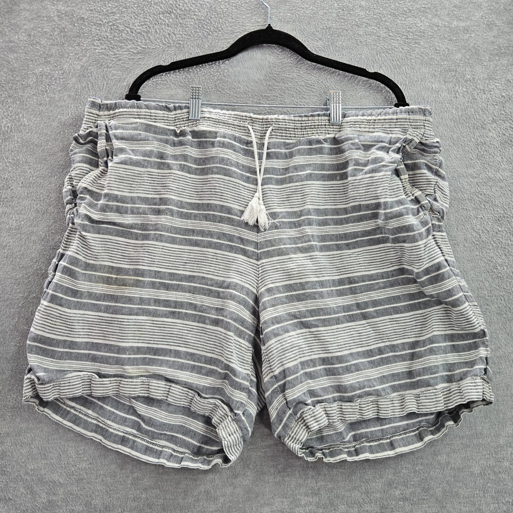 J Jill Women Shorts 2X Gray Linen Striped Casual 7"‎ Inseam READ